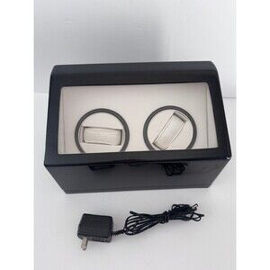 Double Automatic 2 Watch Winder Rotating Display Box Black Case & Cord WORKS